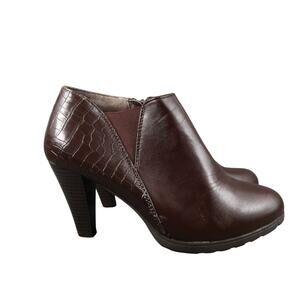 White Mt Shoes Womens 9W Ankle Booties High Heel Brown Fashion Side Zip Boots